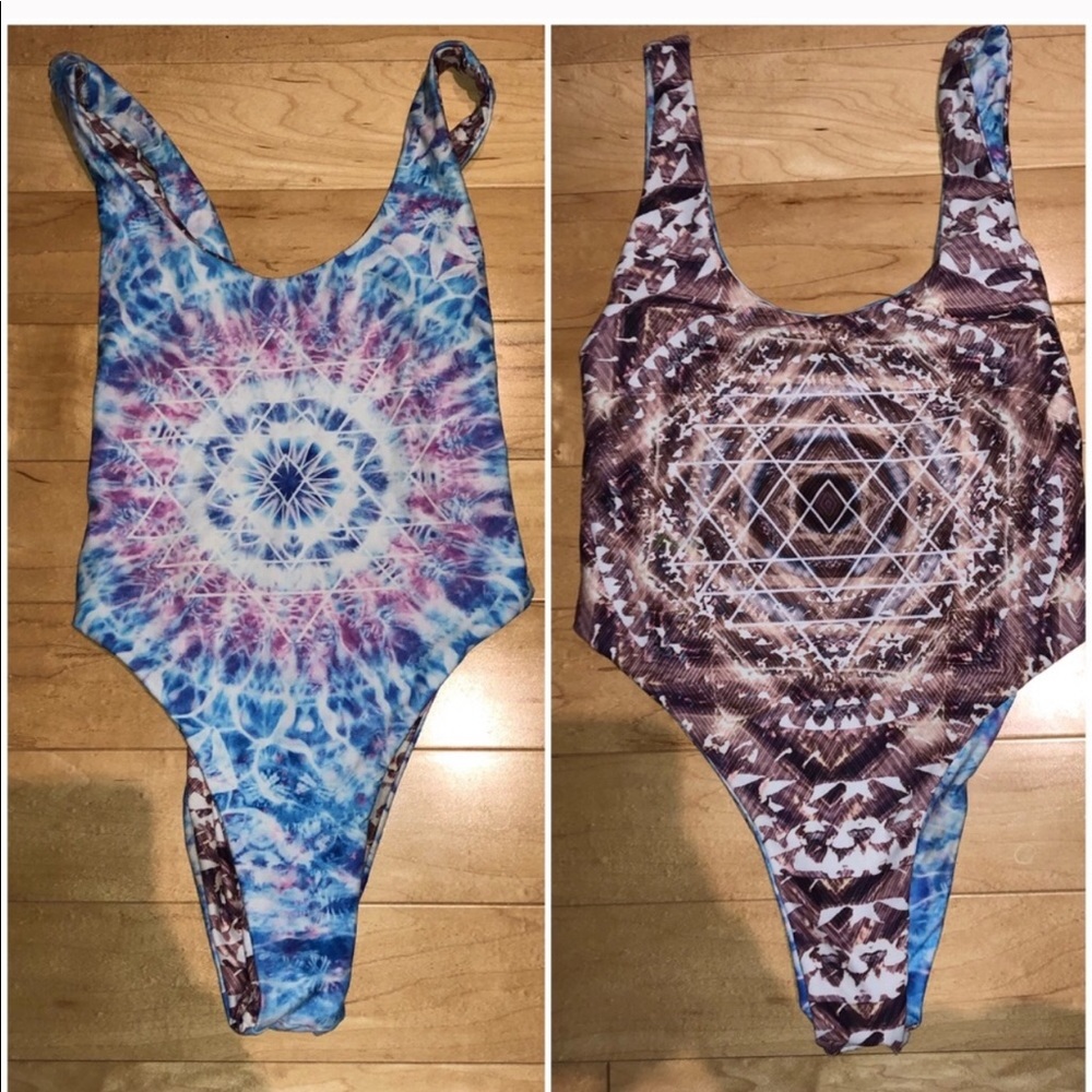 Tie-Dye and Geometric Print One Piece Swimsuit